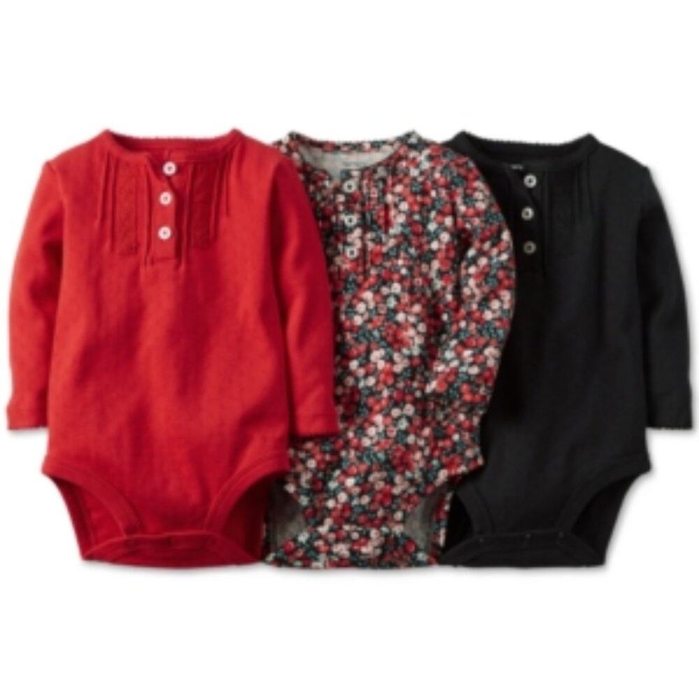 Carter's Baby Girls 3 pack Pleated Bodysuits 3 Month‎ Floral Solid Set Lace